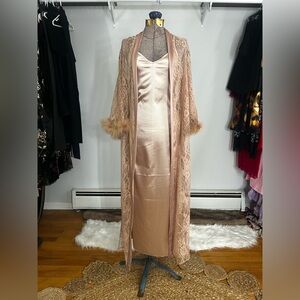 Lace Trimmed Satin Nightgown Set